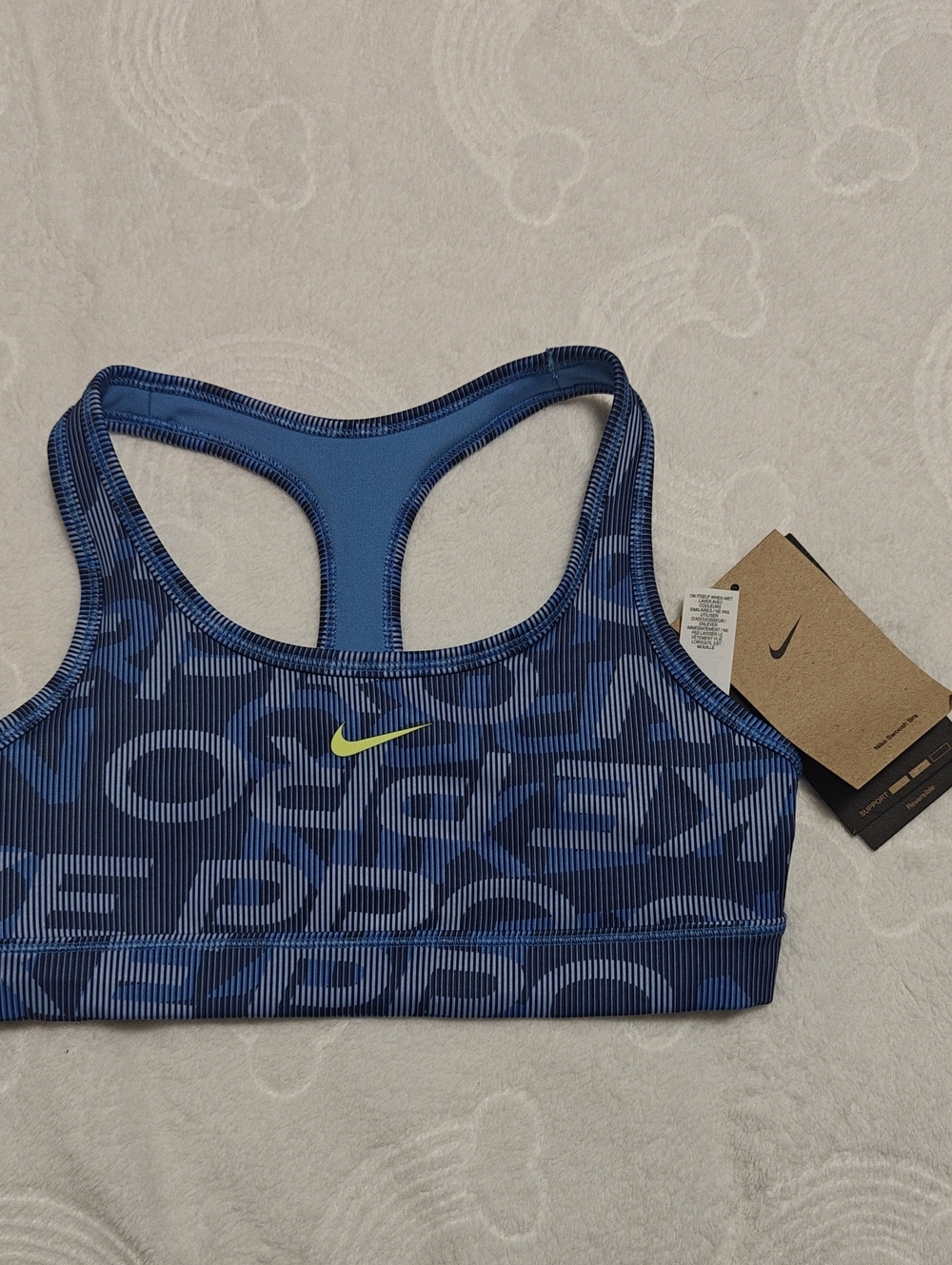Nike Girls Navy and Light Blue Patterned Racerback Sports Bra Size M